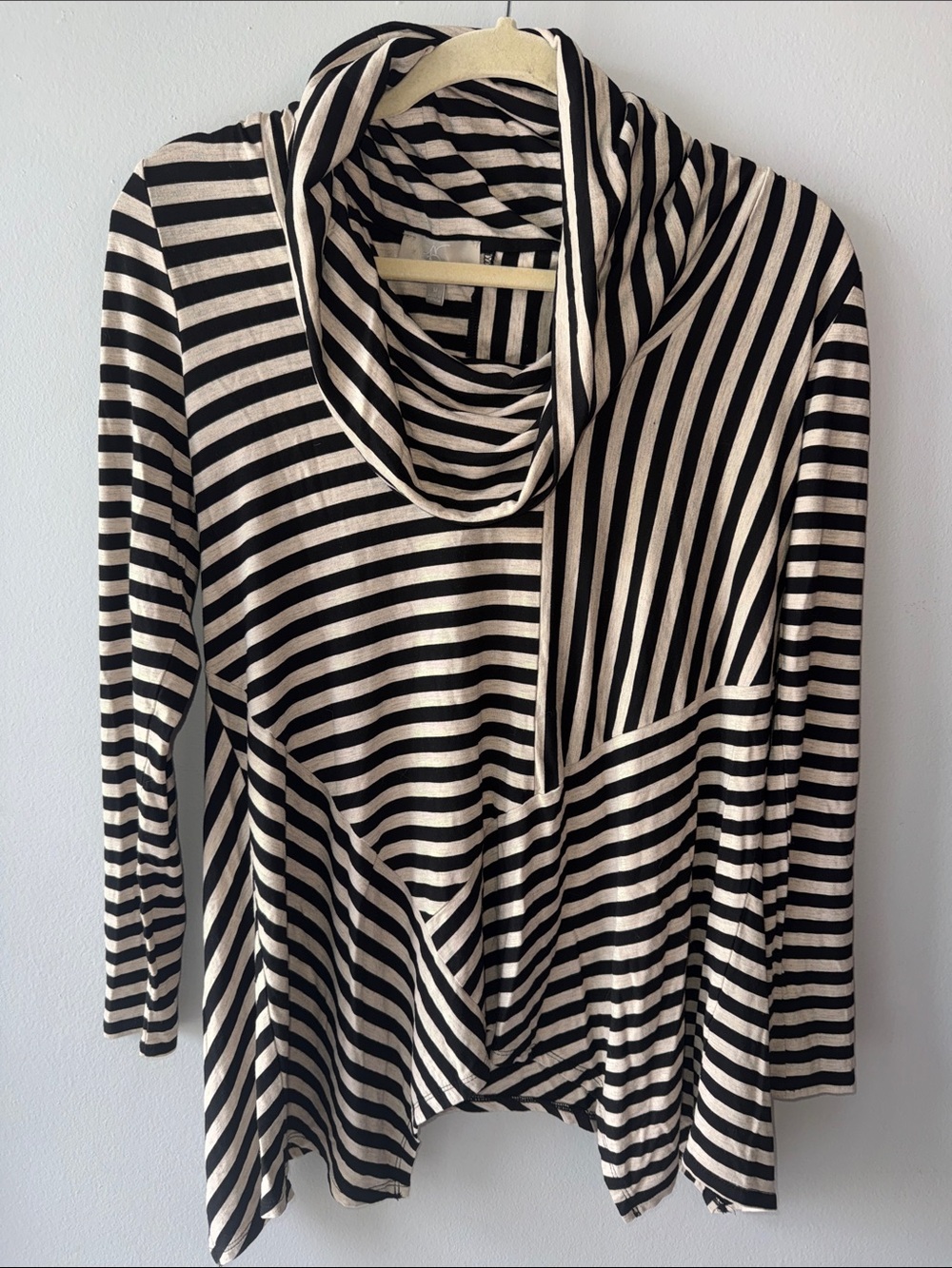 Psychedelic Tan/Black Striped Cowl Neck Long Sleeve